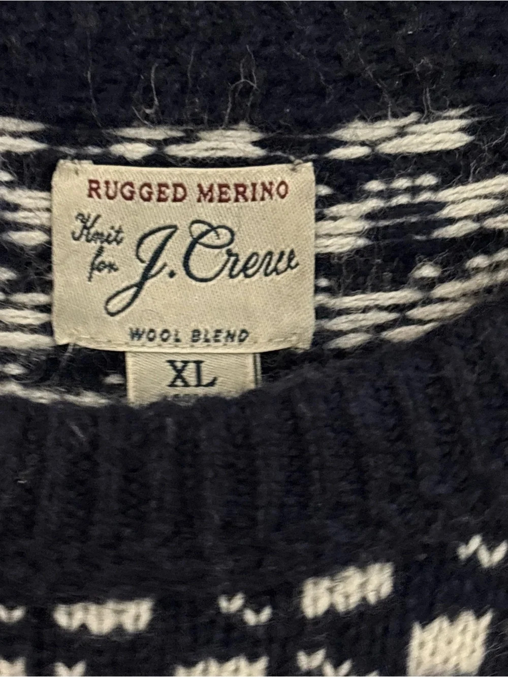 J.Crew Preppy Coastal Navy & White Gorpcore Merino Wool Crewneck Sweater XL